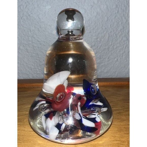 Other - Joe Rice Signed Red White Blue Flowers Bell Paperweight Art Glass Patriotic USA